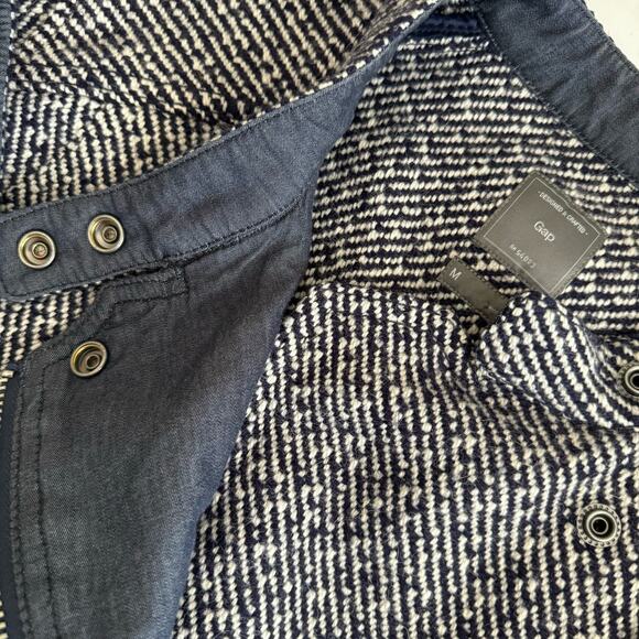GAP Womens Navy Wool Twill Moto Jacket Asymmetric Cropped Zip Coat Size Medium - Picture 3 of 6